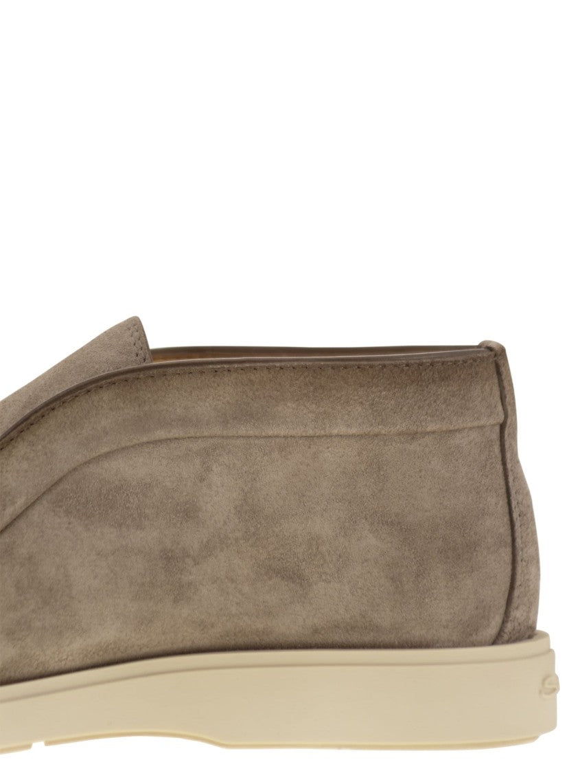 Santoni Suede Desert Boot With Smooth Rubber Sole