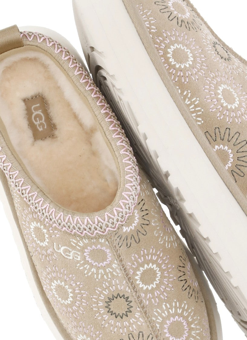Ugg Beige Tazz Embroidered Suede Loafers