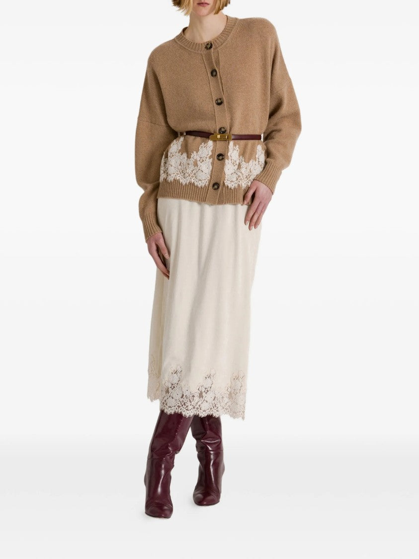 Alberta Ferretti Camel Cashmere Lace Cardigan