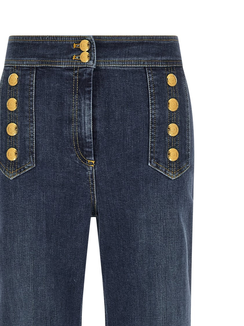Elisabetta Franchi High-Waisted Palazzo Jeans With Decorative Button Details