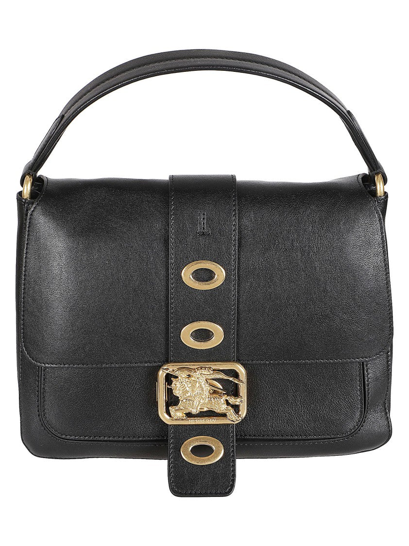 Burberry Rectangular Black Lamb Leather Handbag With Gold Accents