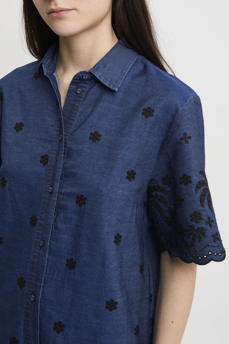 Mc2 Saint Barth Short-Sleeved Shirt Dress With Embroidered Floral