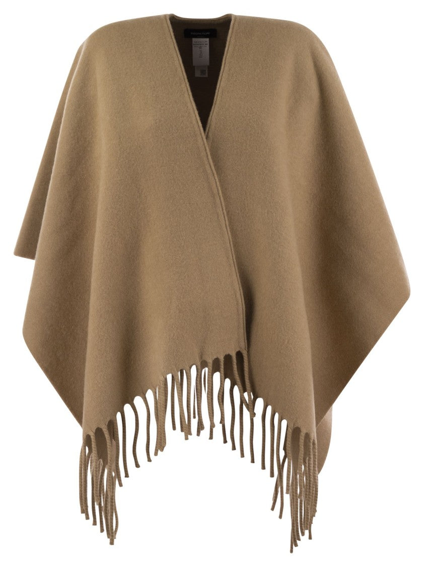 Fabiana Filippi Wool Fringed Cape With Soft Draped Silhouette