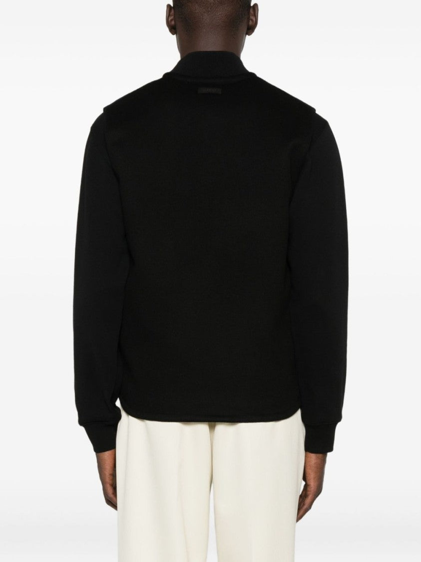 Lardini Sleeveless Black Wool Vest With High Collar