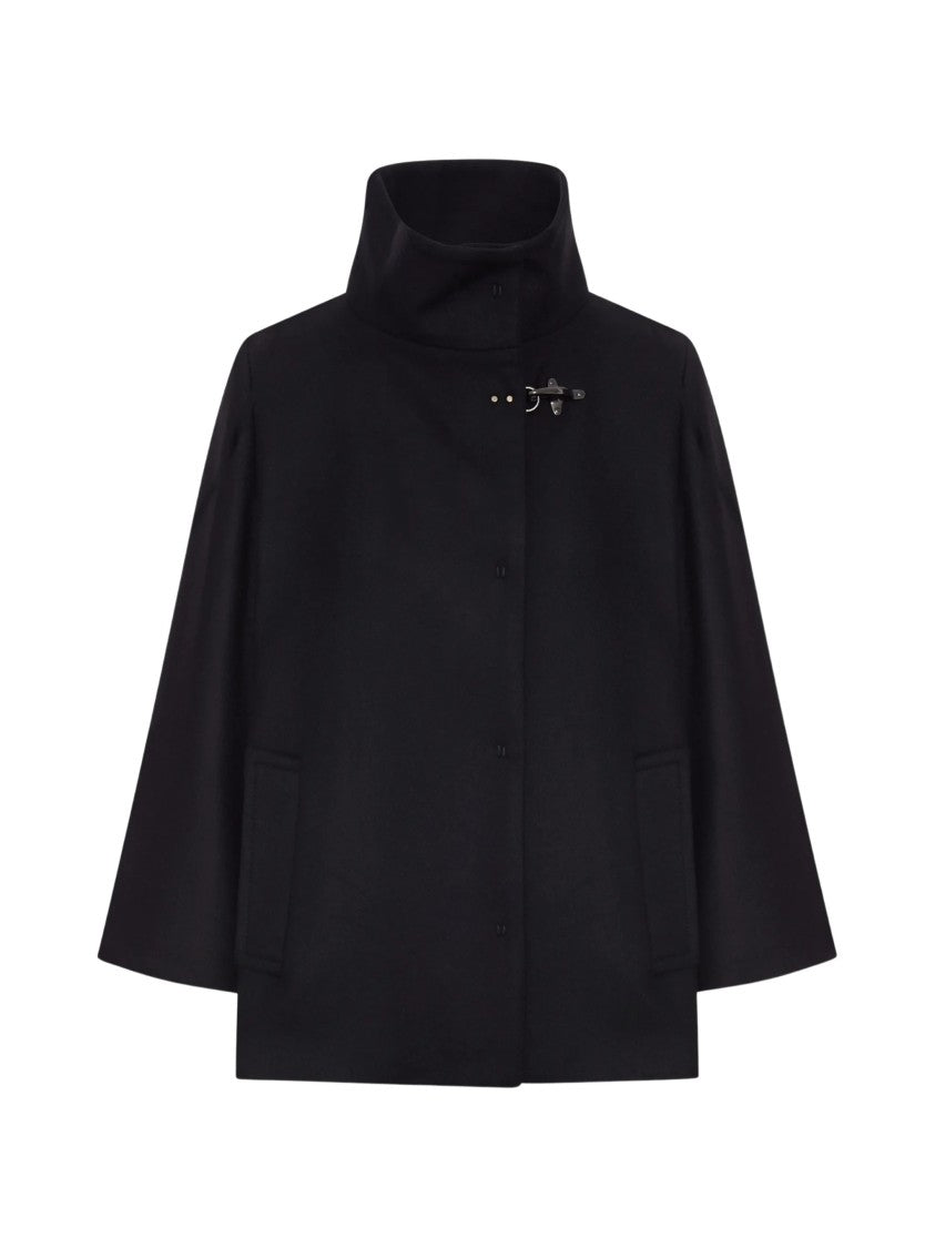 Fay Black Funnel Neck Wool Coat