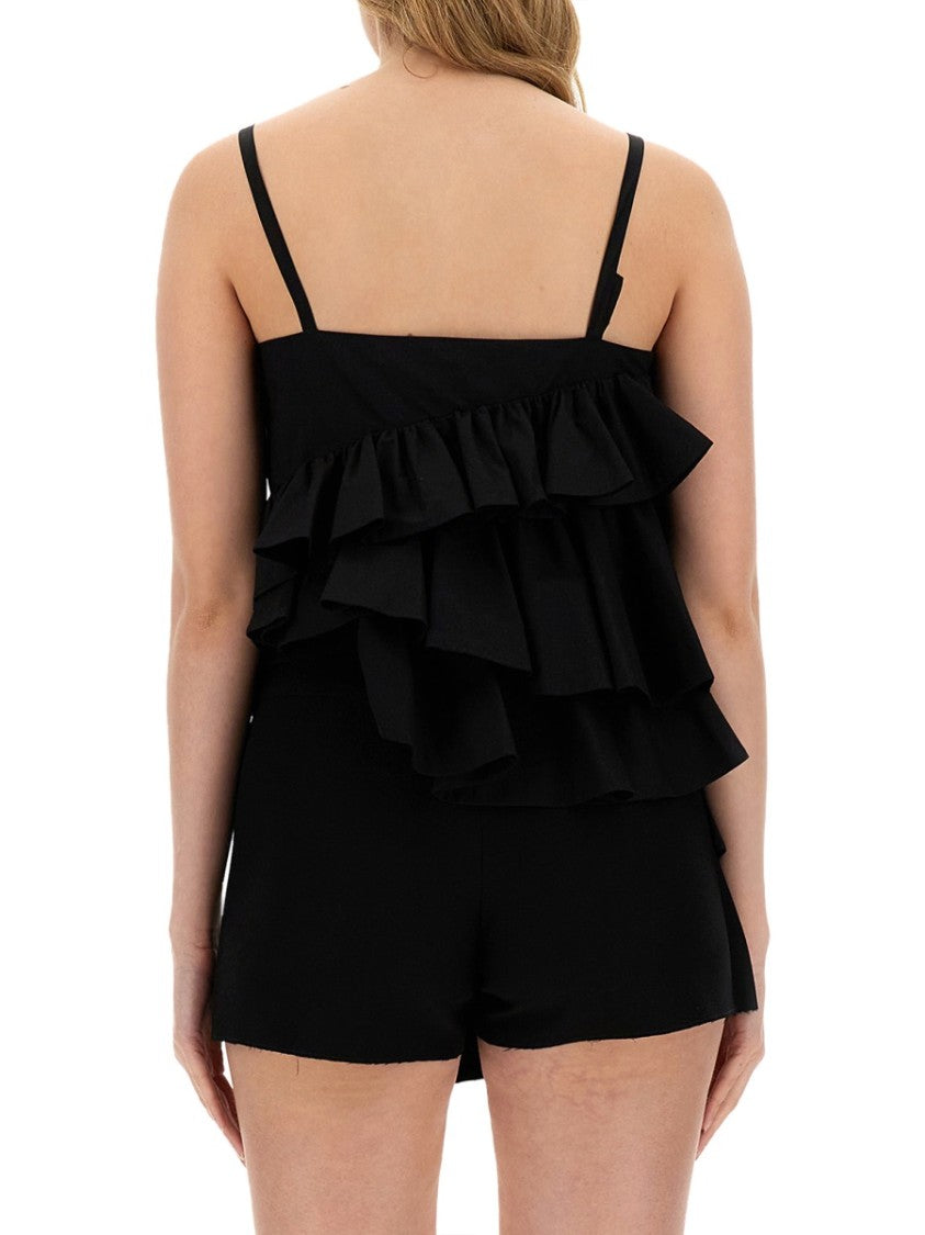 Msgm Ruffled Black Cotton Top