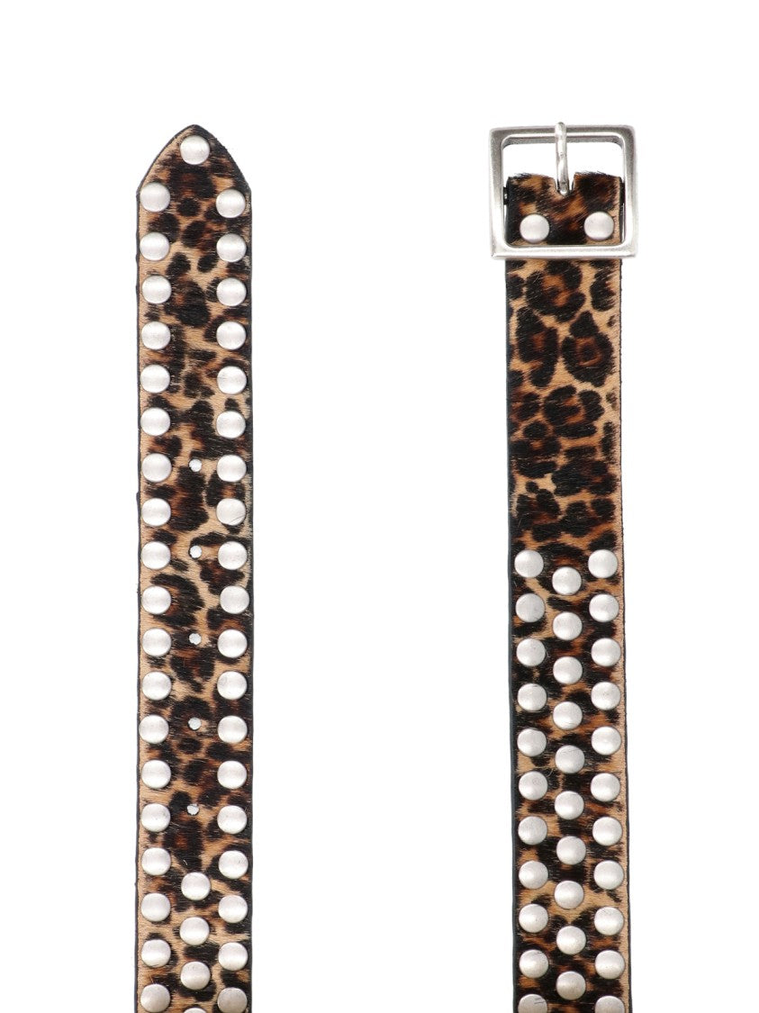Golden Goose Brown Leo Animal Print Studded Belt