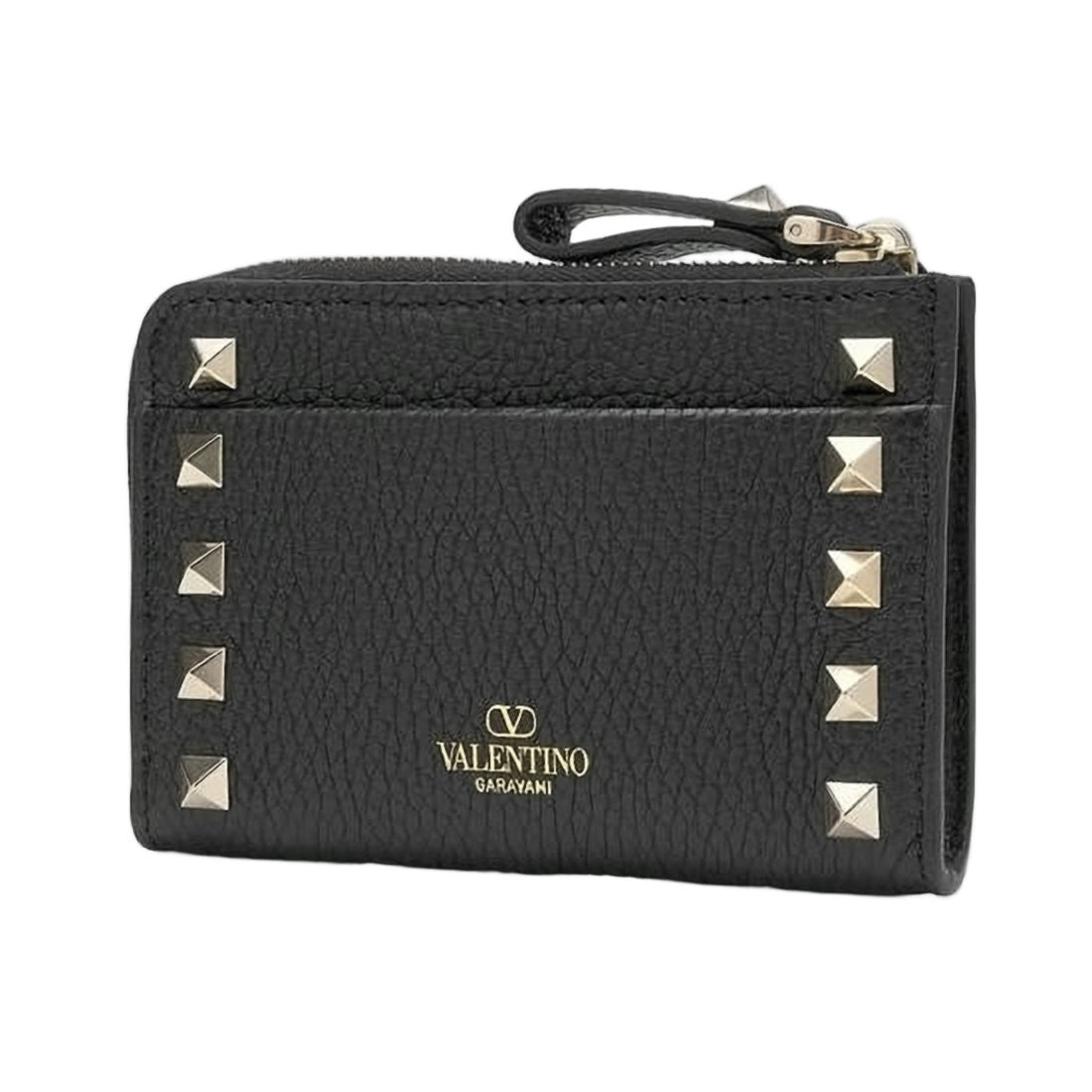 Valentino Textured Black Wallet With Pyramid Studs