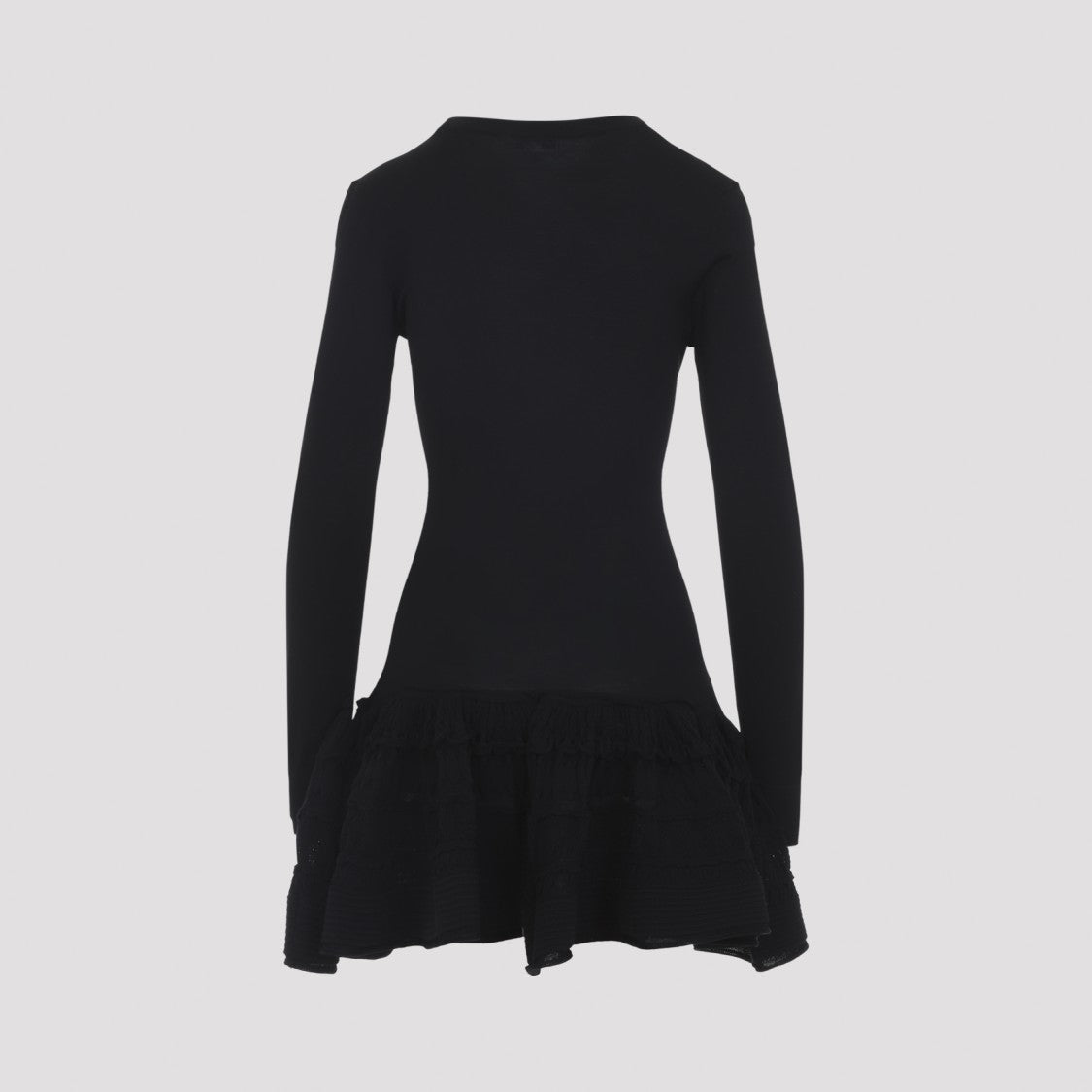 Alaïa Fitted Black Wool Dress With Ruffled Skirt