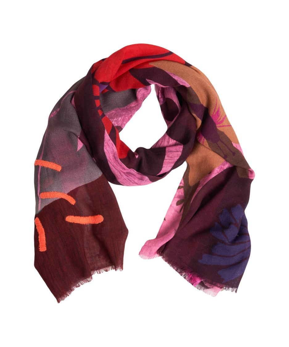 Codello Multicolored Abstract Pattern Foulard With Fringed Edges