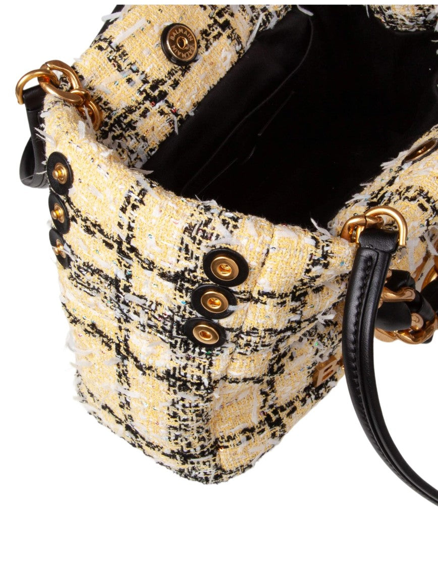 Balmain Vibrant Tartan Soft Cabas Handbag With Chain Detail