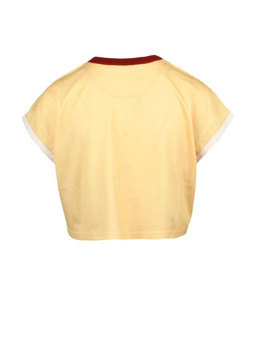 Dolce & Gabbana Cream Cropped Bold Graphic Print Cotton T-Shirt