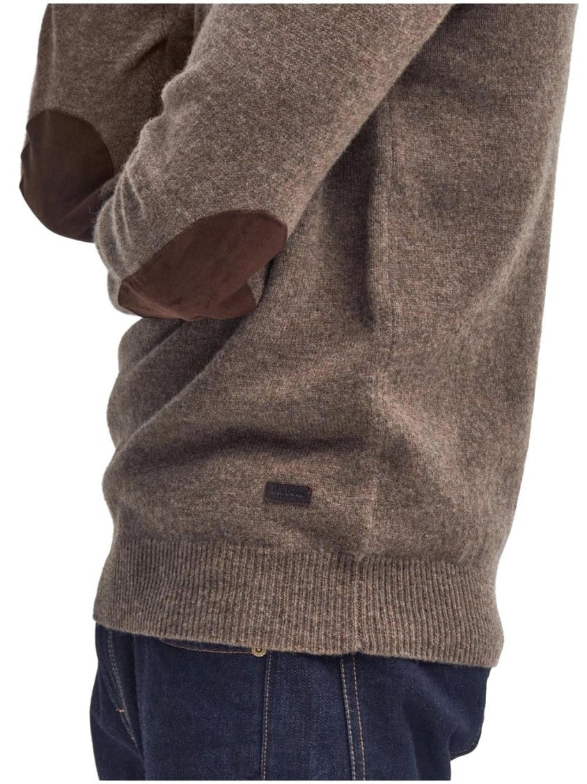 Barbour Half-Zip Sweater With Suede Elbow Patches