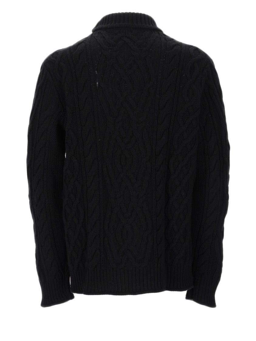 La Societe Black Cable-Knit Sweater With Ribbed Turtleneck And Intricate Patterns
