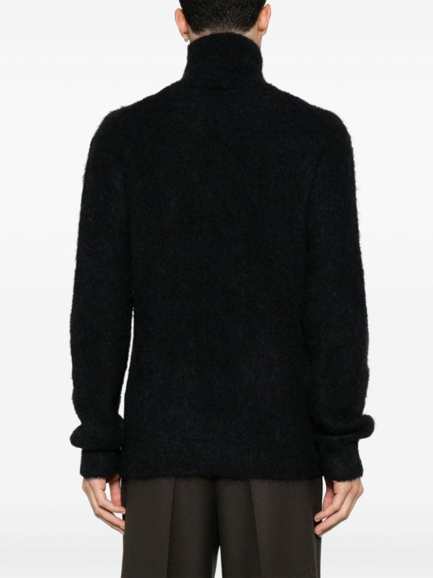 Ami Paris Brushed Effect Black High Neck Sweater