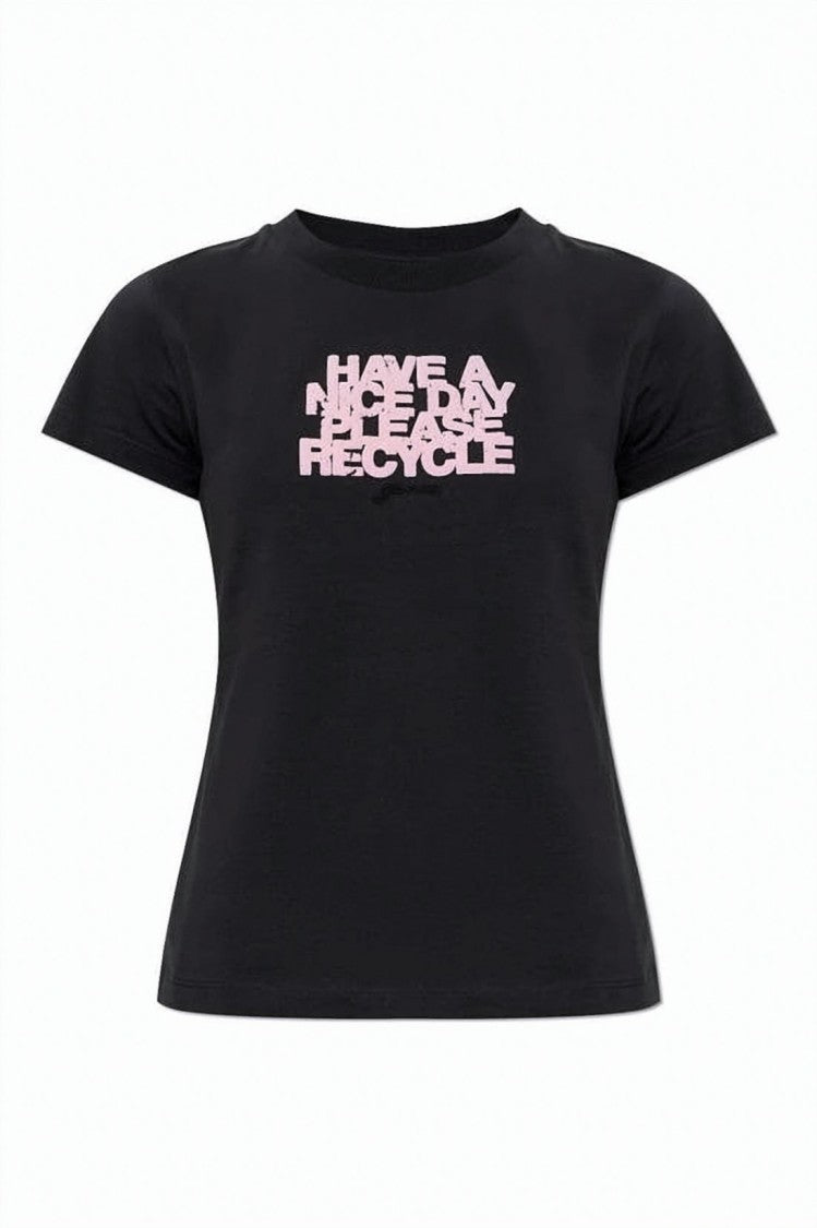 Ganni Short-Sleeved Fitted T-Shirt With Layered Text Graphic