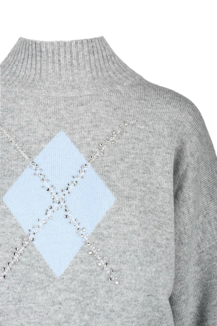 Max Mara Nuccia Mock Neck Sweater With Rhinestones - Grey