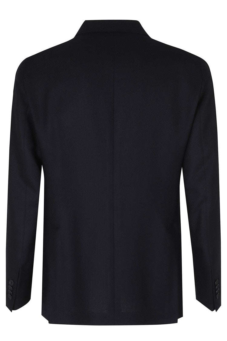 Tagliatore Blue Single-Breasted Micro-Perforated Wool Blazer
