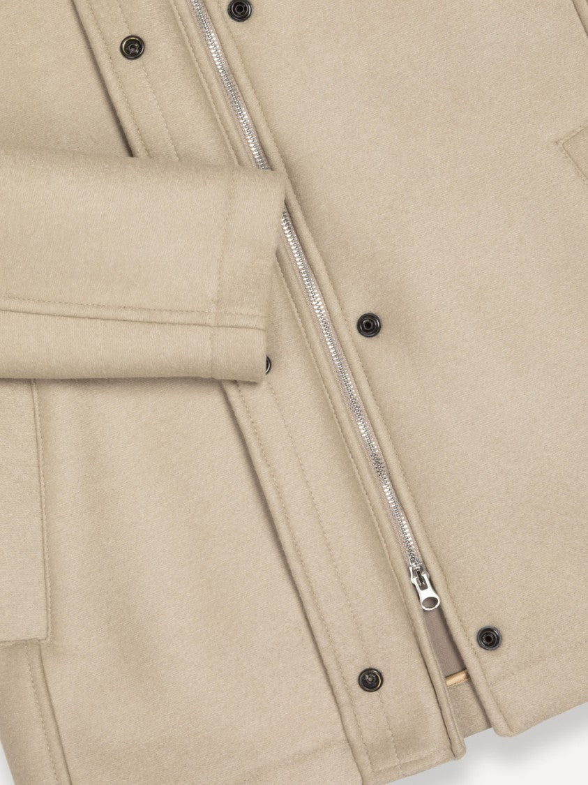 Colmar Originals Hooded Beige Wool Short Coat With Design