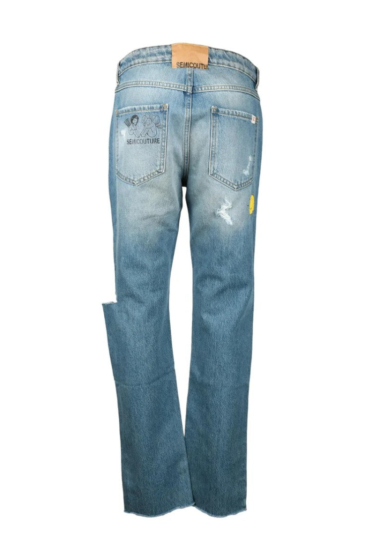 Semi Couture Light Blue Distressed Straight-Leg Semicouture Jeans