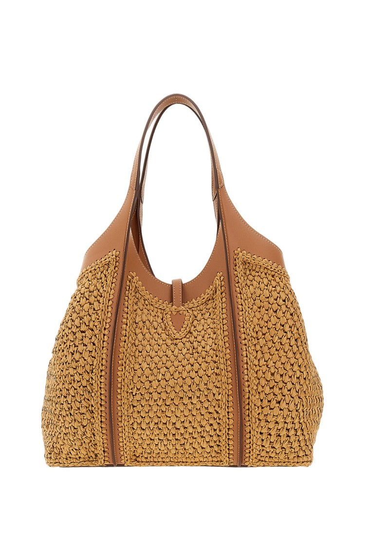 Tod's Beige Medium T Timeless Crochet Shopping Bag
