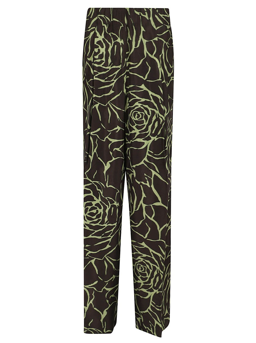 Dries Van Noten Fluid Twill Wide-Leg Trousers With Woodblock Rose Print