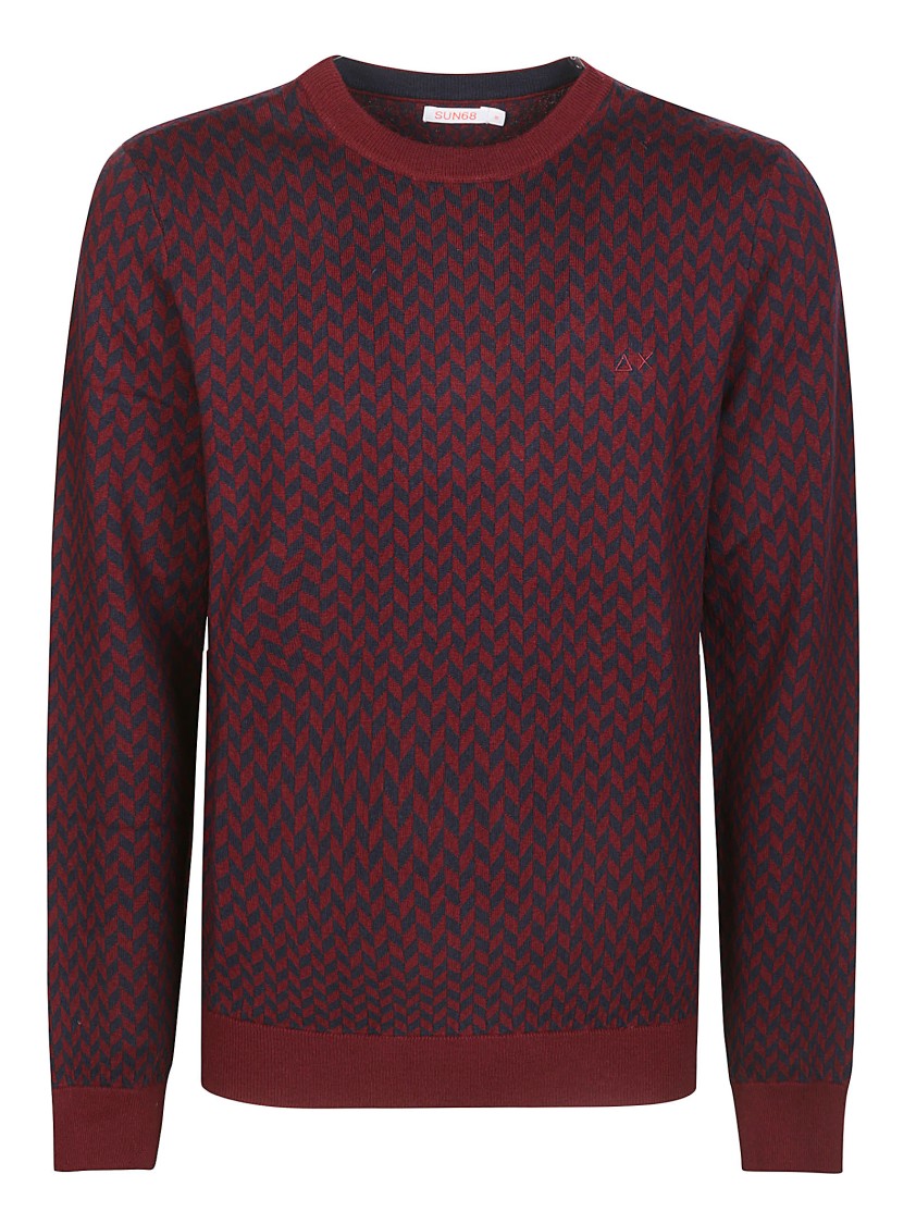 Sun 68 Textured Zigzag Knit Sweater With Crew Neckline