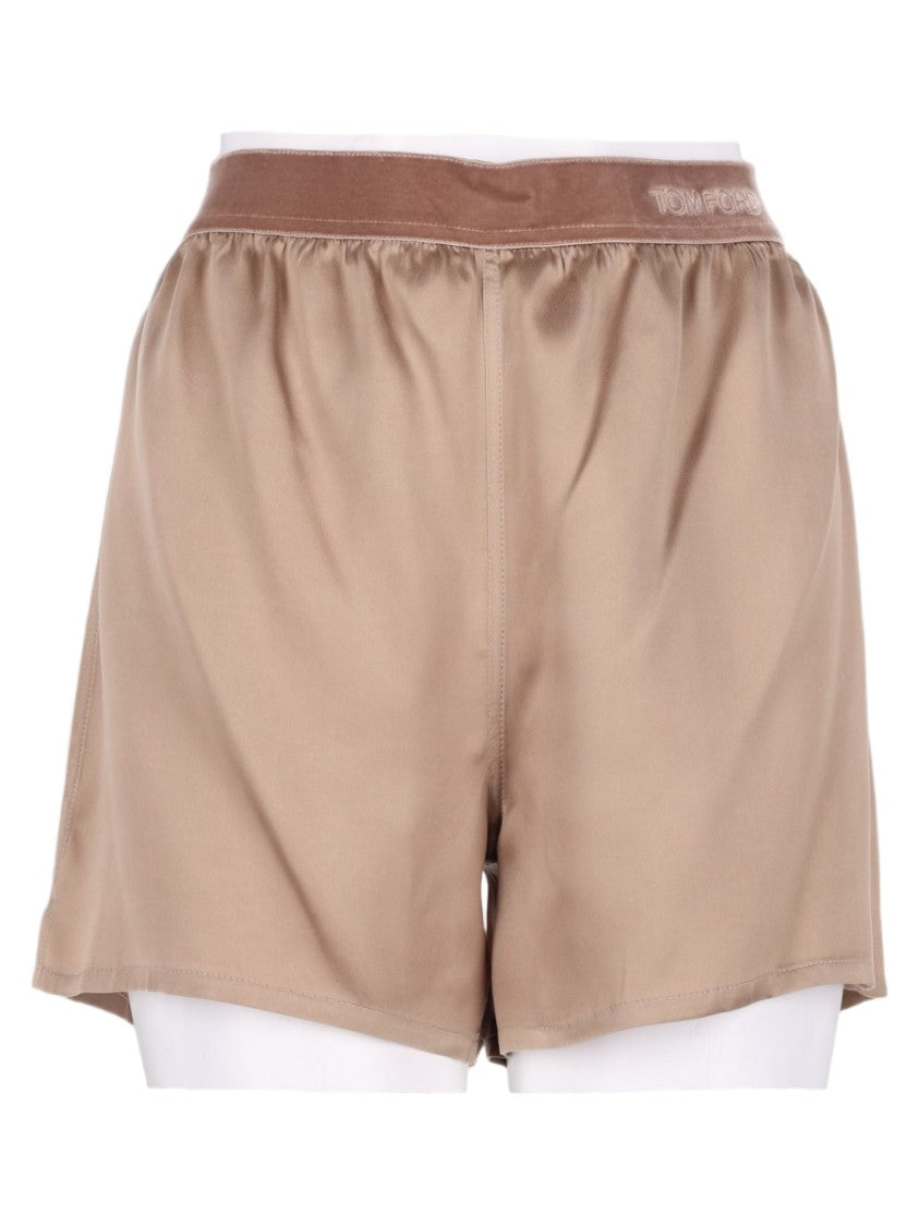 Tom Ford Silk Beige Gathered Waistband Shorts