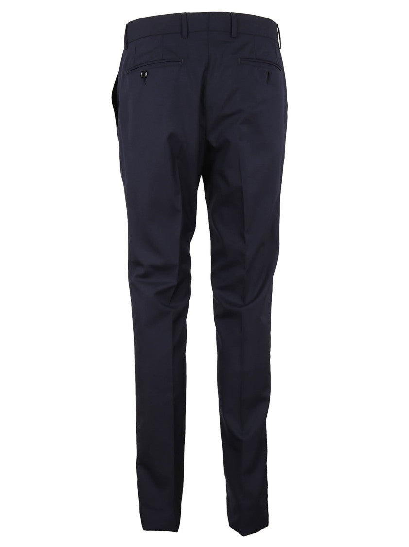 Massimo Piombo Classic Tailored Blue Trousers With Structured Finish