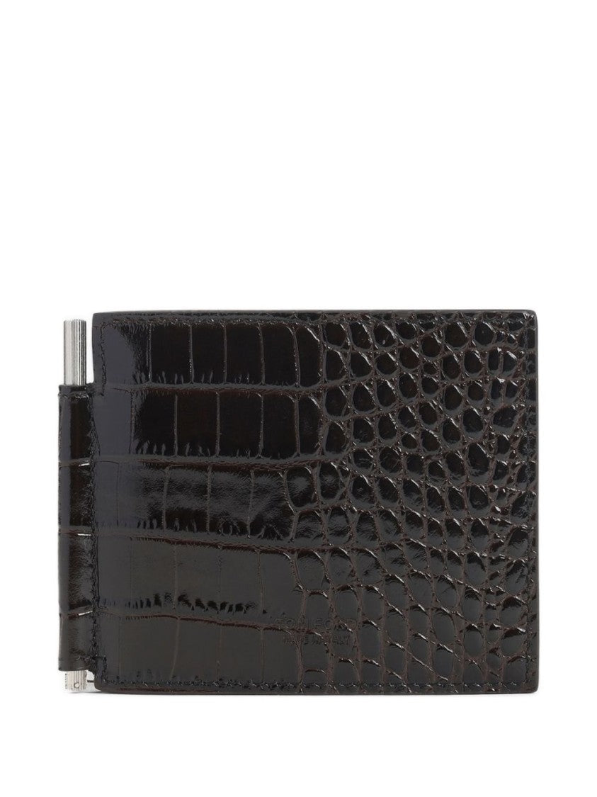 Tom Ford Crocodile-Print Leather Bi-Fold Wallet With Tone-On-Tone Logo