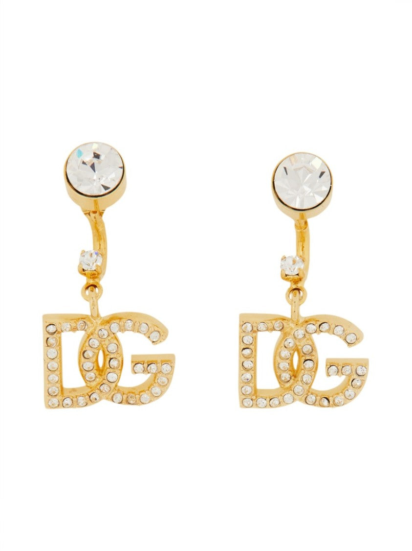 Dolce & Gabbana Orecchini Con Logo Dg E Strass