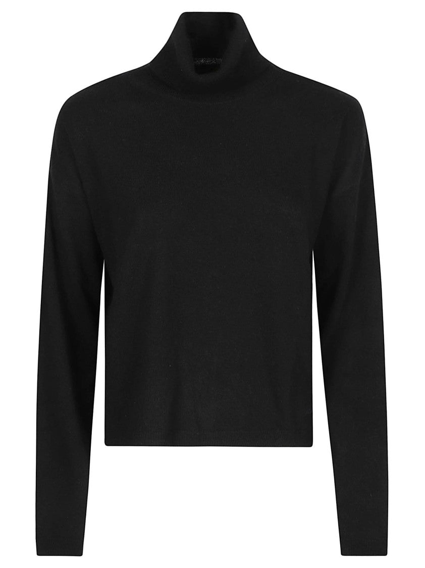 Woolrich Black Comfort Turtle Neck Cropped Wool-Blend Turtleneck