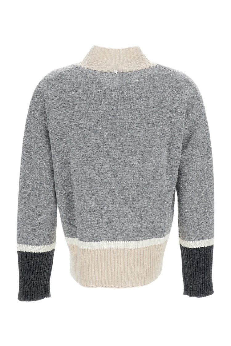 Lorena Antoniazzi Cropped Grey Sweater With Beige Ribbed Trims