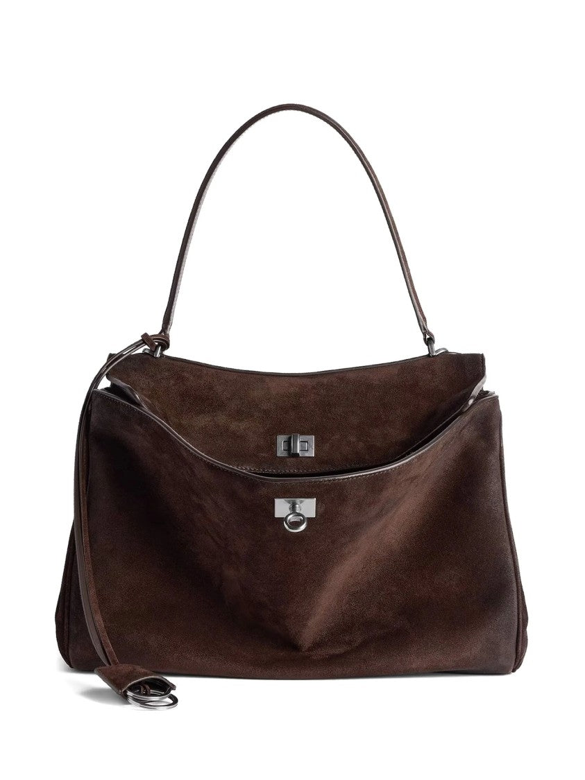 Balenciaga Dark Brown Rodeo Medium Suede Handbag
