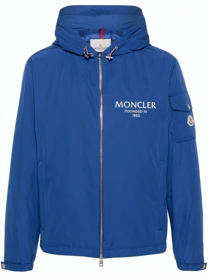 Moncler Vibrant Blue Casual Jacket With Hood And Zipper Closure