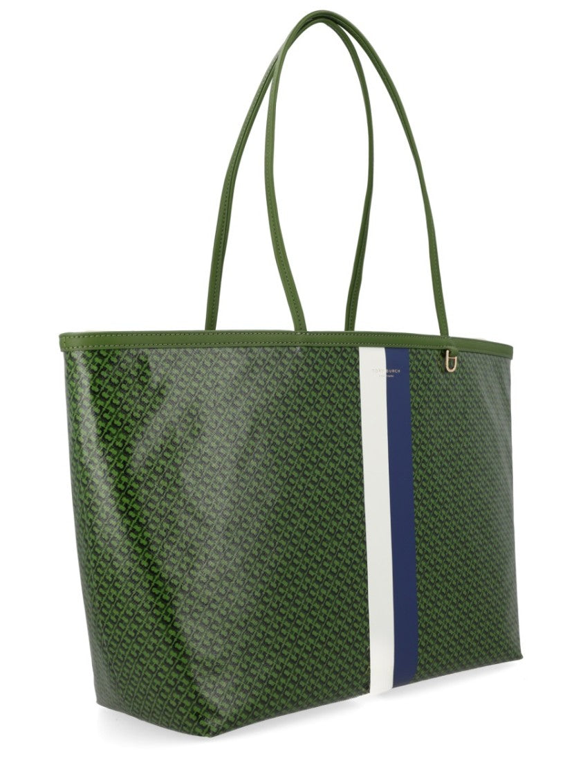 Tory Burch Green Racer Coated Vertical Stripe Bag