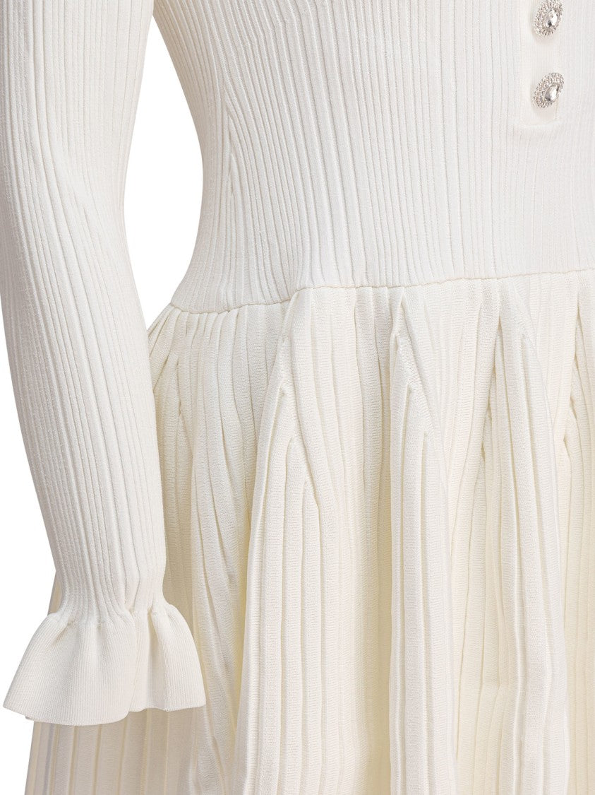 Self-Portrait Ribbed Mini Dress With Pleated Skirt