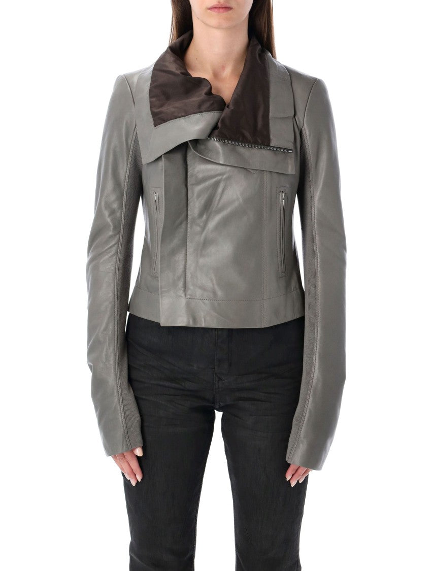 Rick Owens Asymmetrical Grey Lamb Leather Jacket