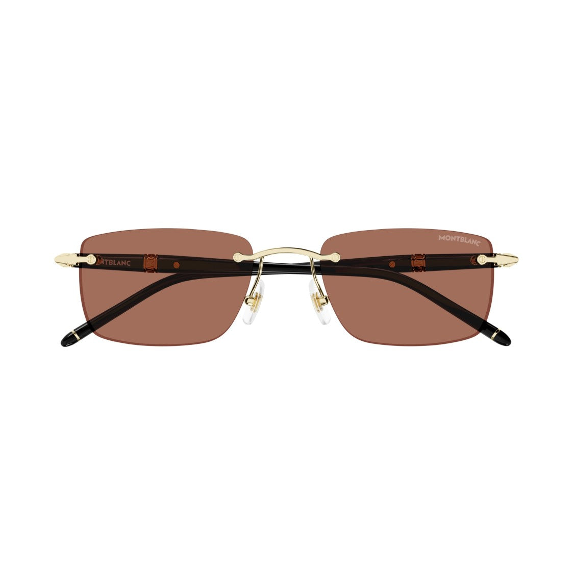 Montblanc Mb0344s Rimless Rectangular Sunglasses With Gold Accents