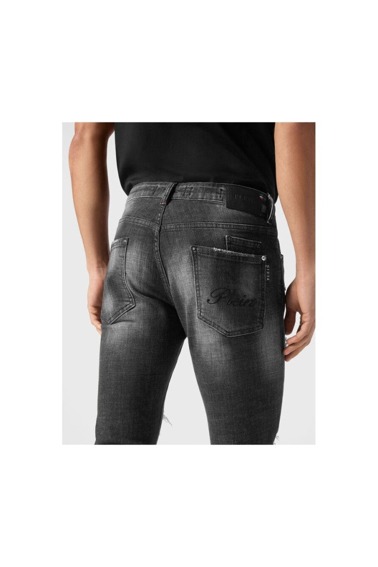 Philipp Plein Distressed Black Slim-Fit Jeans With Silhouette