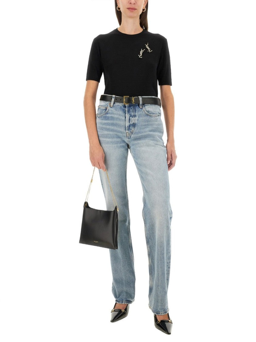 Saint Laurent Fitted Short-Sleeved Pullover T-Shirt With Keyhole Detail