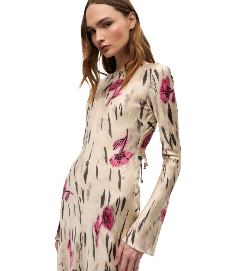 Ganni Ivory Long Satin Dress