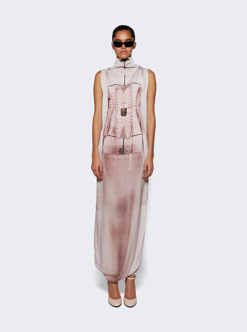 Jean Paul Gaultier Draped Long Dress With Trompe L'åil Print Pink