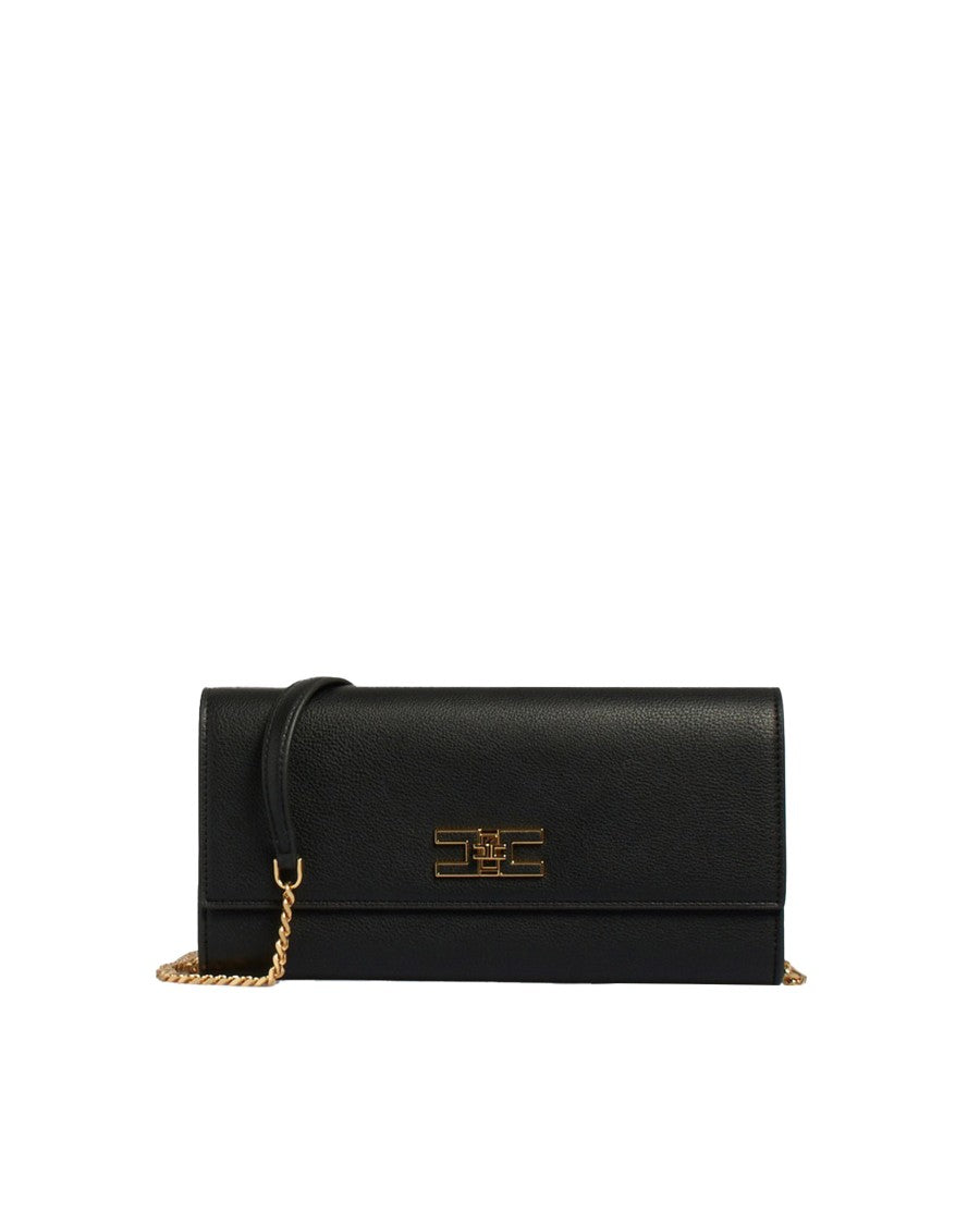 Elisabetta Franchi Black Clutch With Gold Metal Shoulder Strap