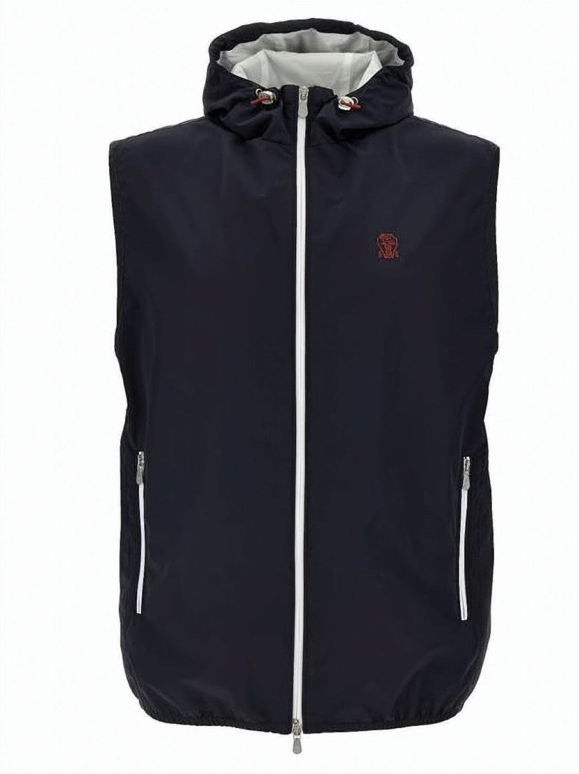 Brunello Cucinelli Membrane Nylon Waistcoat With Adjustable Hood And Zippered Pockets