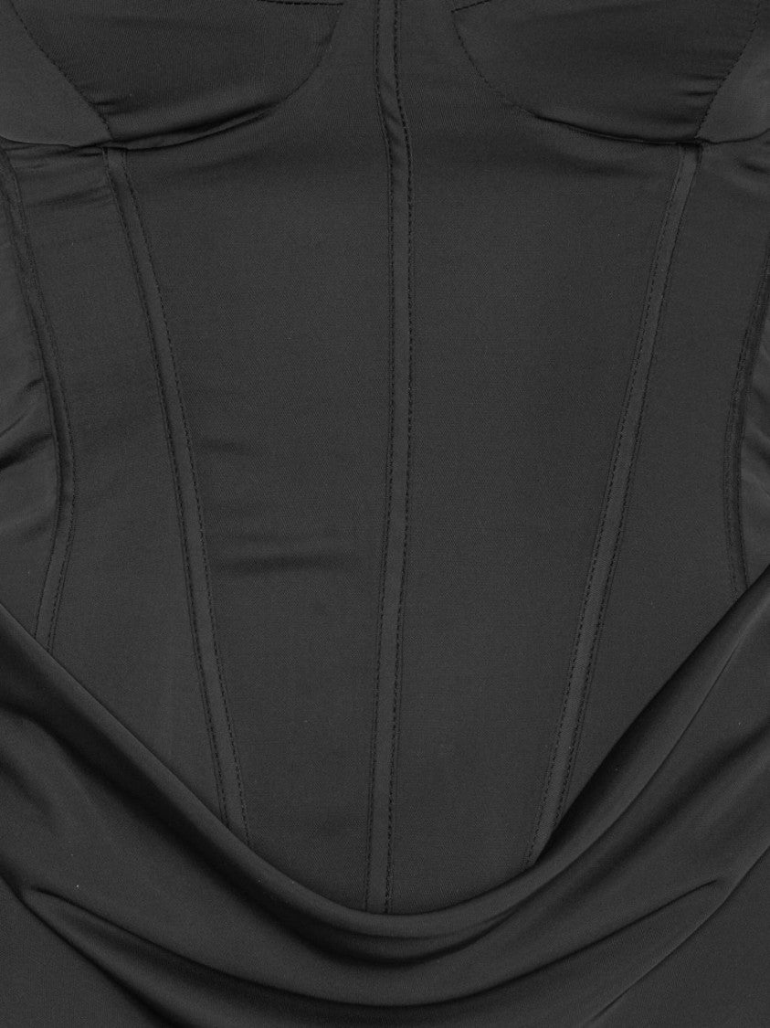 Rotate Strapless Black Evening Dress With Fitted Bodice And Flowing Skirt