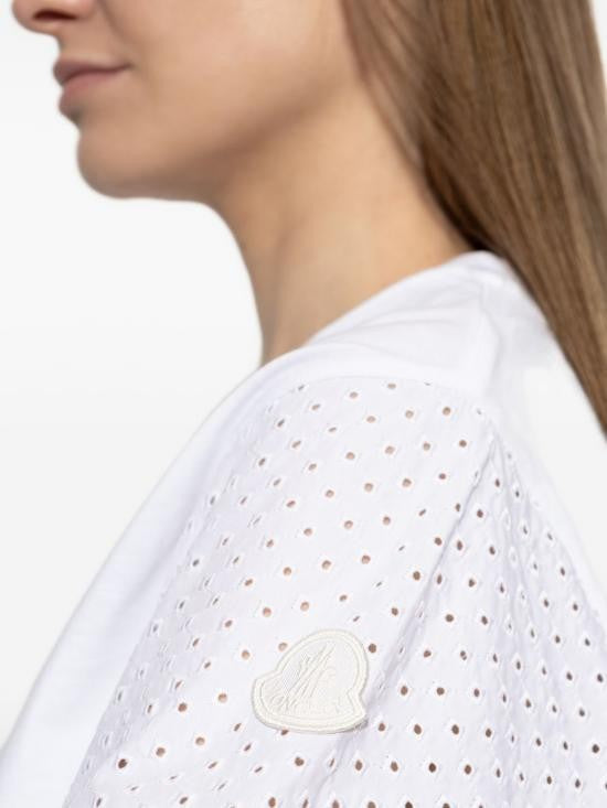 Moncler Puffed Sleeve Cotton Jersey Top With Eyelet Detailing