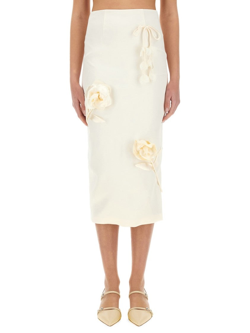Self-Portrait Satin Midi Skirt With 3D Flowers