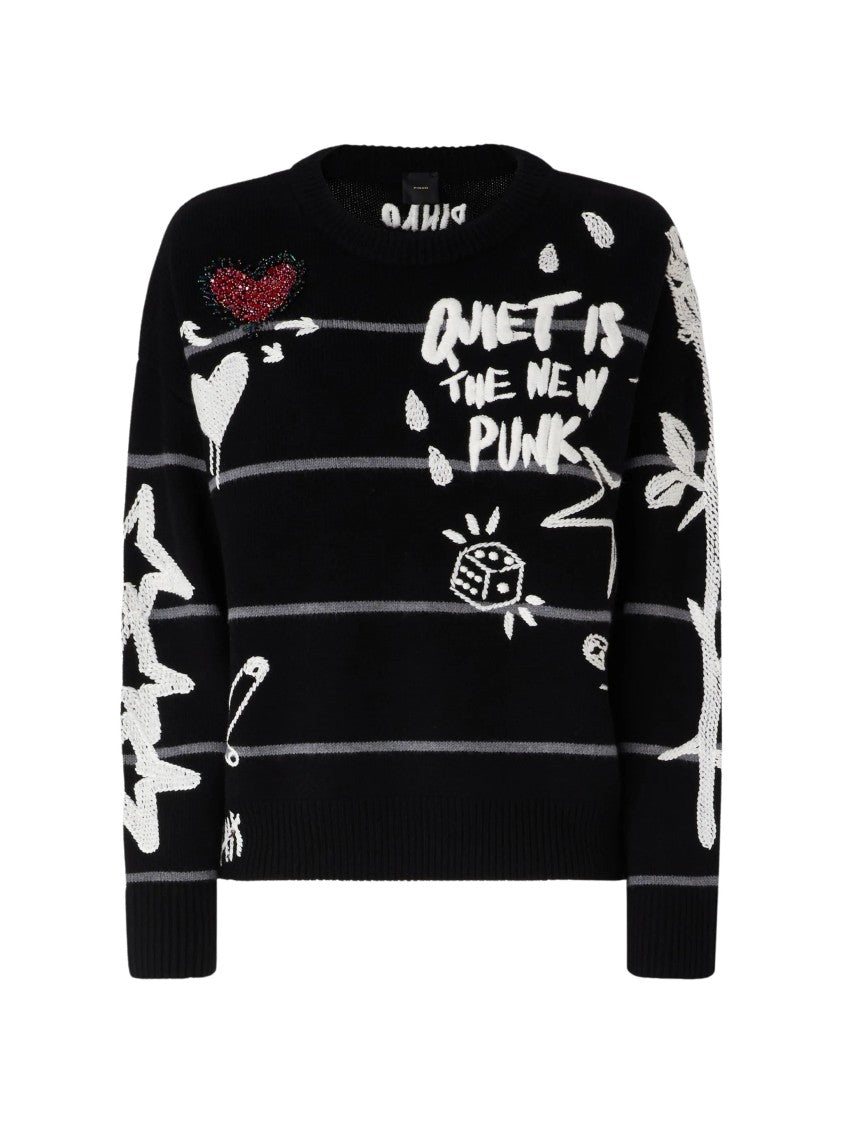 Pinko Nuova Andros Maglia Striped Graphic Knit Sweater