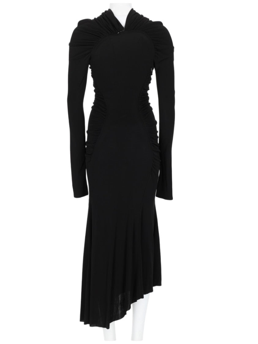 Victoria Beckham Asymmetrical Hem Midi Dress With Ruched Detailing